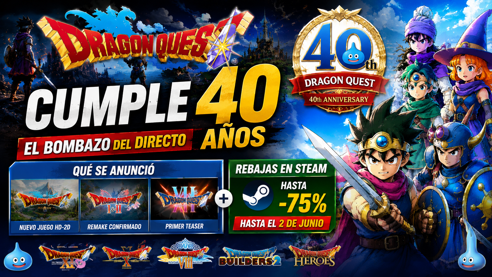 Dragon Quest cumple 40 años: el bombazo del directo, qué se anunció y las rebajas en Steam que tienes hasta el 2 de&nbsp;junio