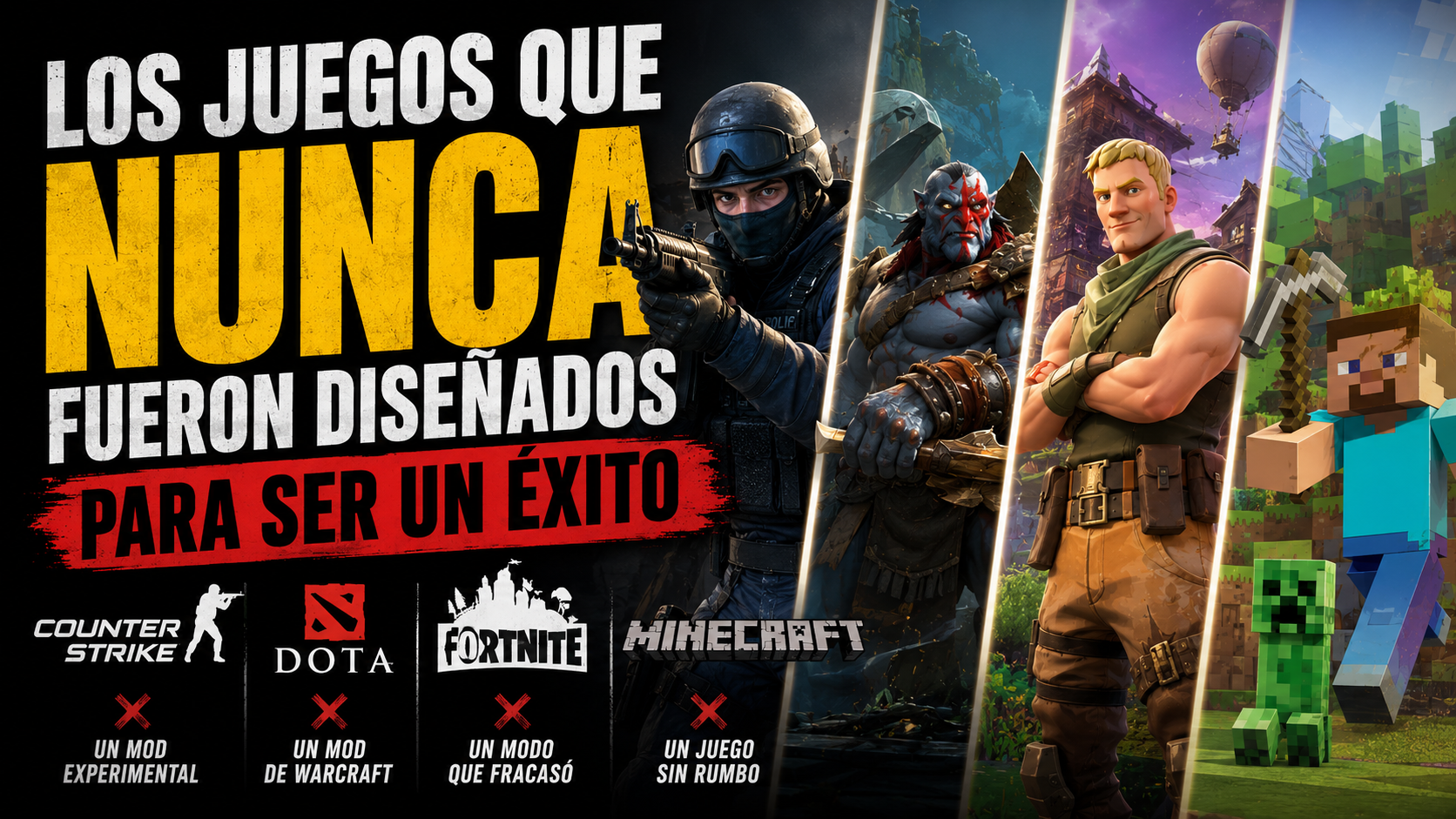 Los juegos que NUNCA fueron diseñados para ser un éxito: Counter-Strike, DOTA, Fortnite y&nbsp;Minecraft