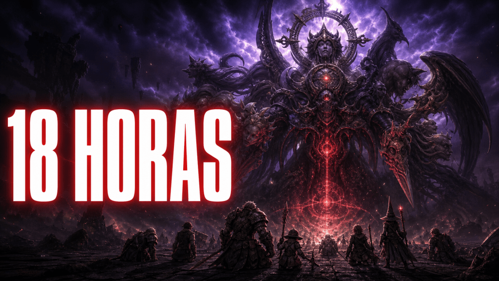 Pandemonium Warden frente a una alianza de aventureros tras 18 horas de combate