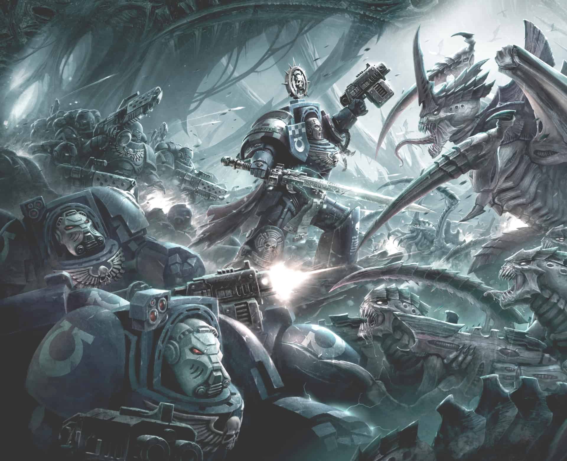 Ultramarines combaten contra Tiránidos en una ilustración oficial de Warhammer 40,000